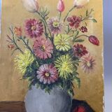 Painting the bouquet of flowers signed Lagier, canvas stretched on vintage frame