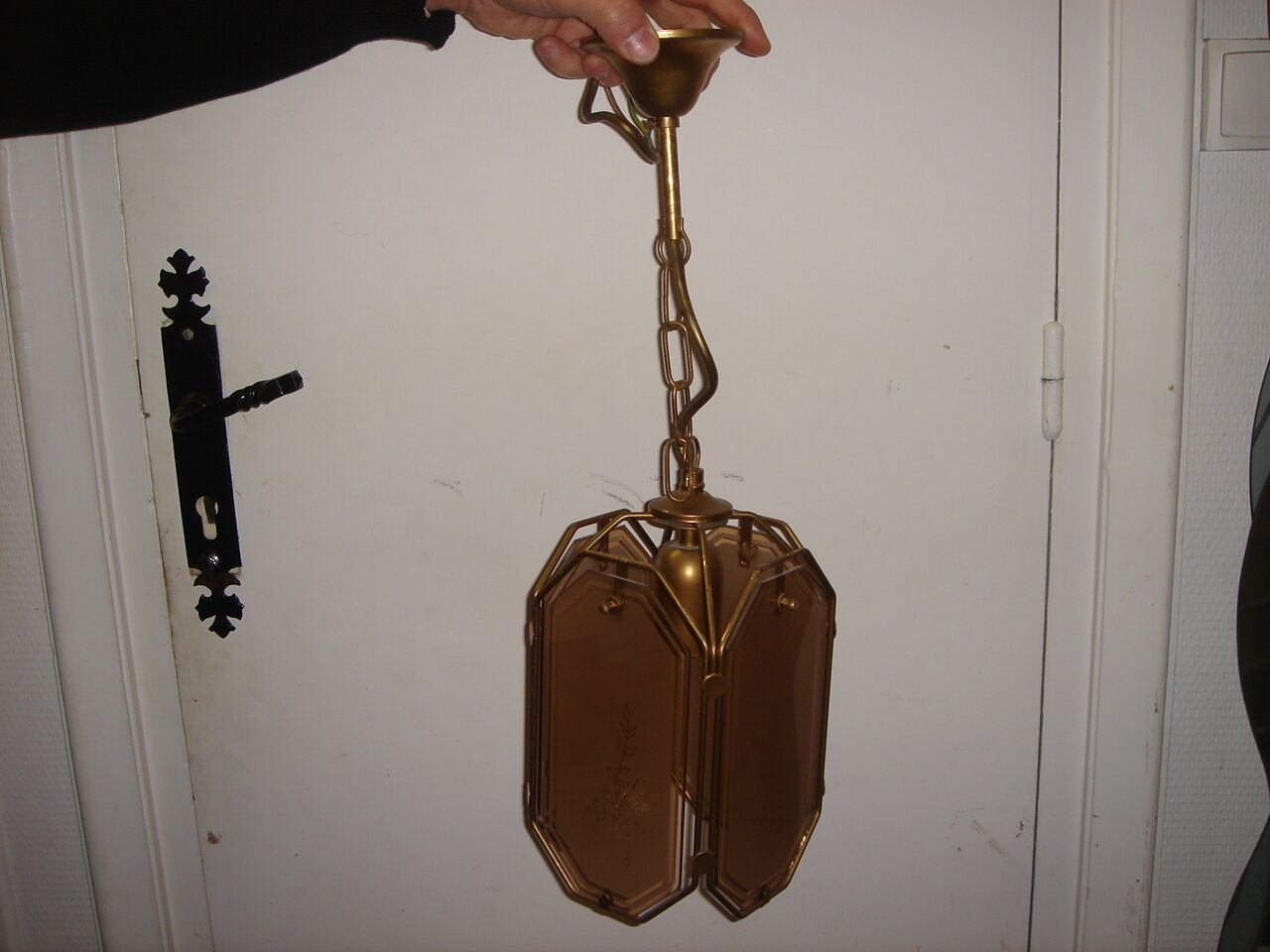 Suspension from 1970 smoked glass & brass