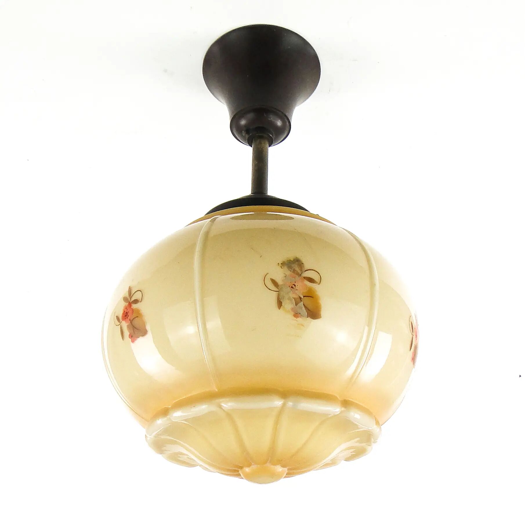 Art Deco ceiling lamp, double-layered glass, ebonite, Germany, 1930s