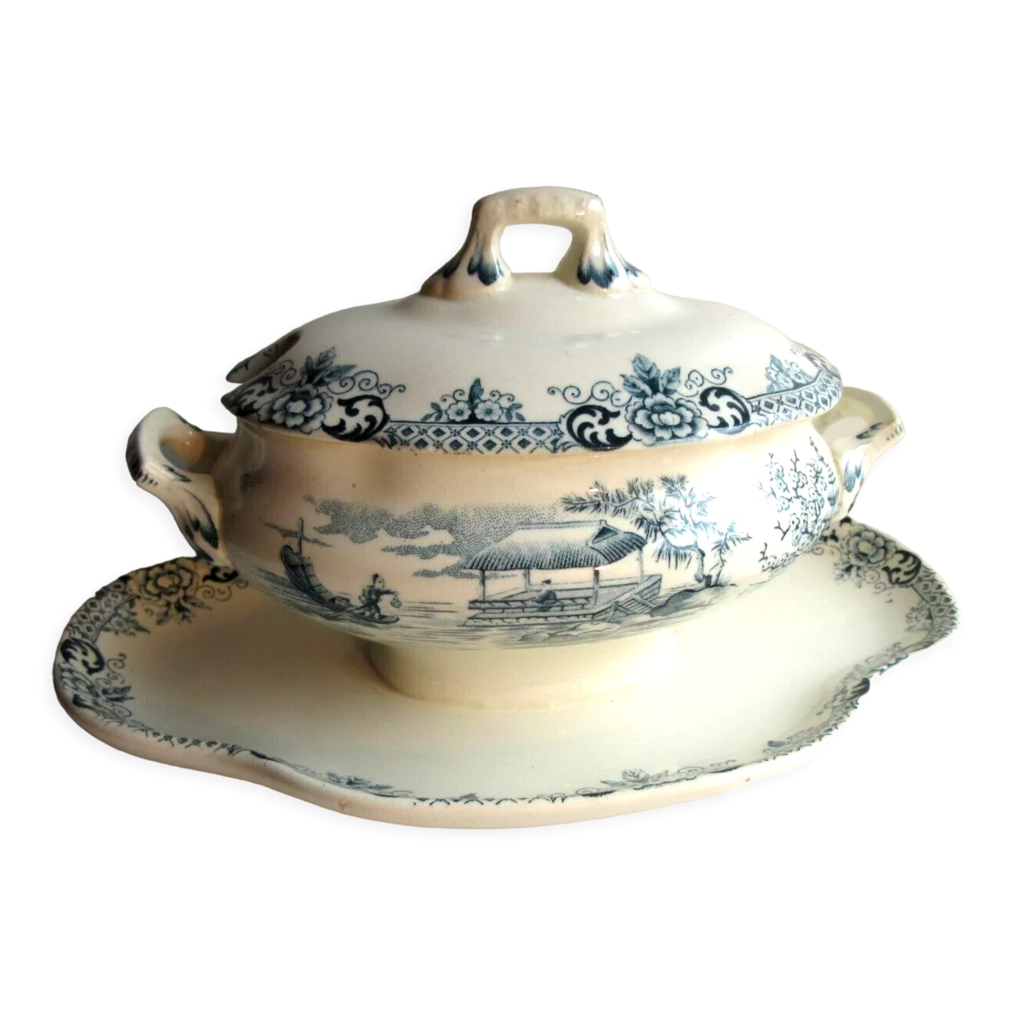 Sauce boat couvert, terre de fer gris-bleu: saïgon, choisy le roi hb & cie.