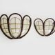 Pair of rattan and mother-of-pearl wall lights from the 50s and 60s