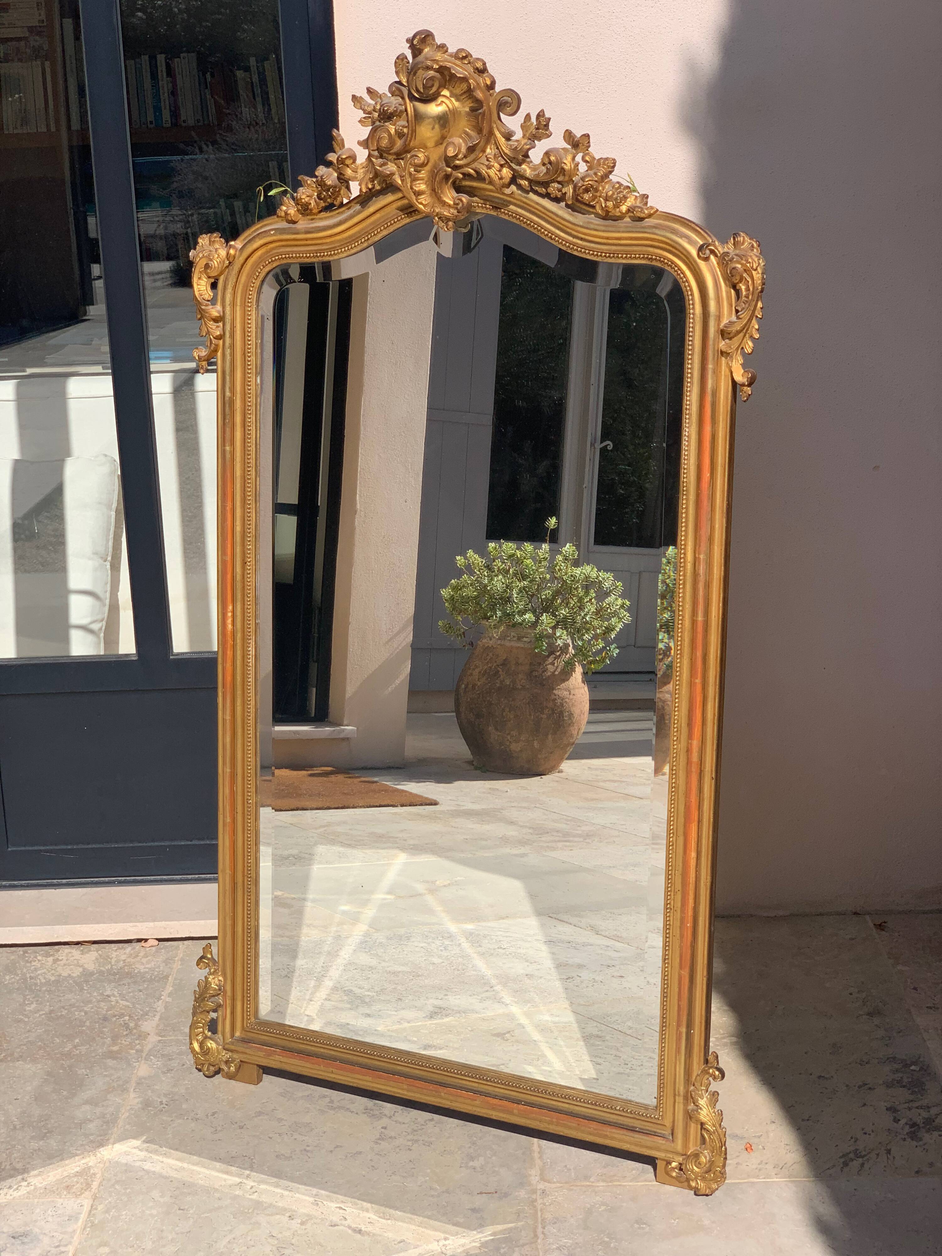 Napoleon iii beveled mirror in 19th century rocaille style, large model, in gilded wood