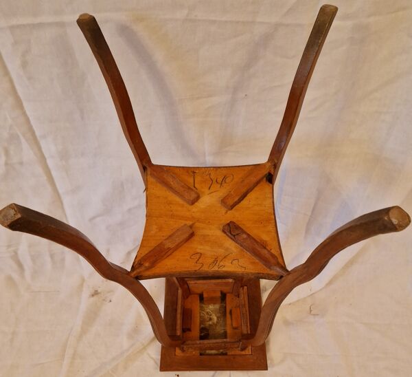 Sellette guéridon ancien Art Nouveau bois sculpté & plateau marbre