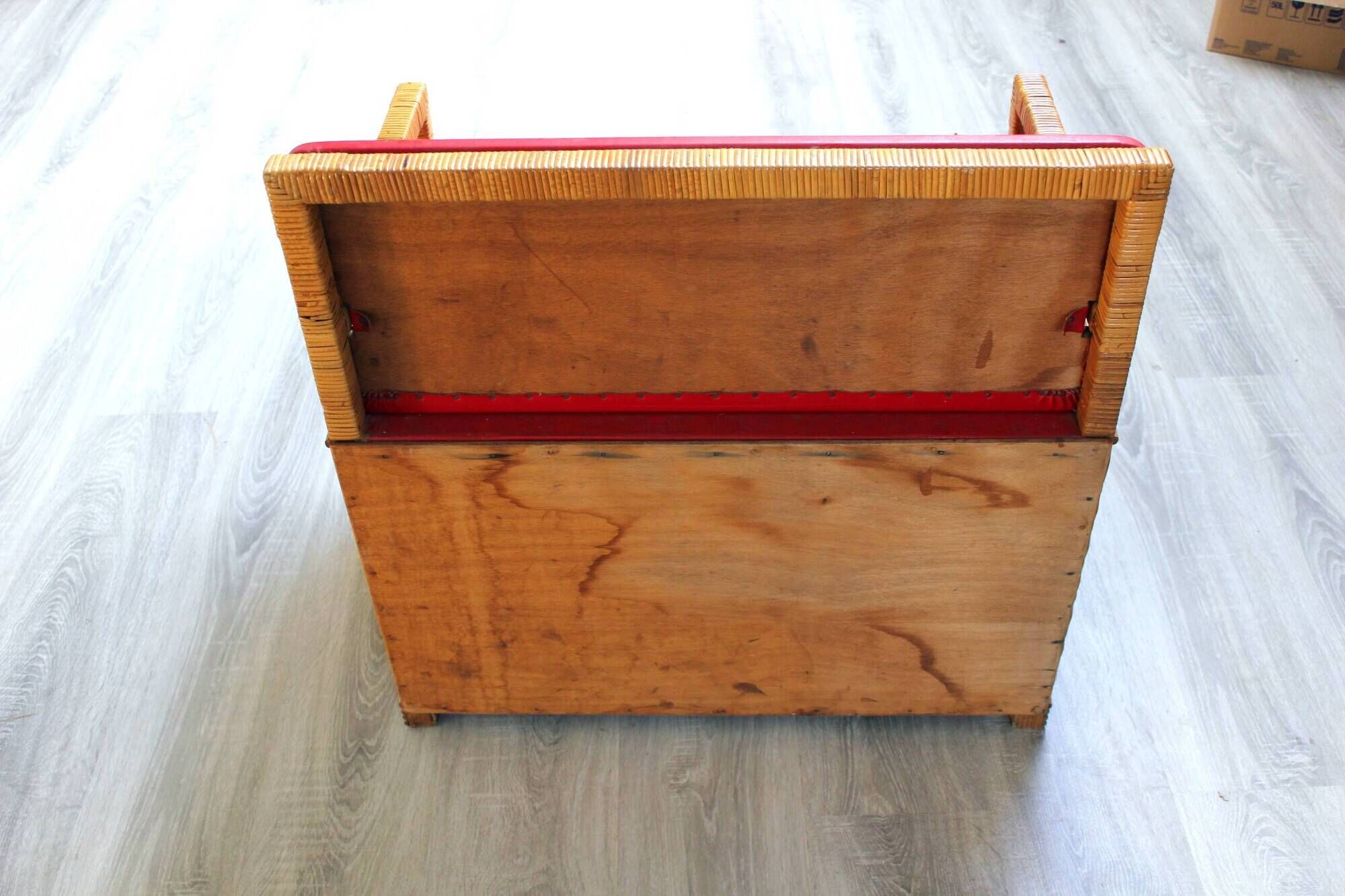 Vintage 1970s wicker cane storage bench chair