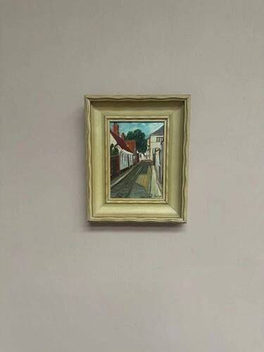 Mid-Century Oil on Panel “Street View” by J. Ioliv, Vintage & Framed 25×31cm