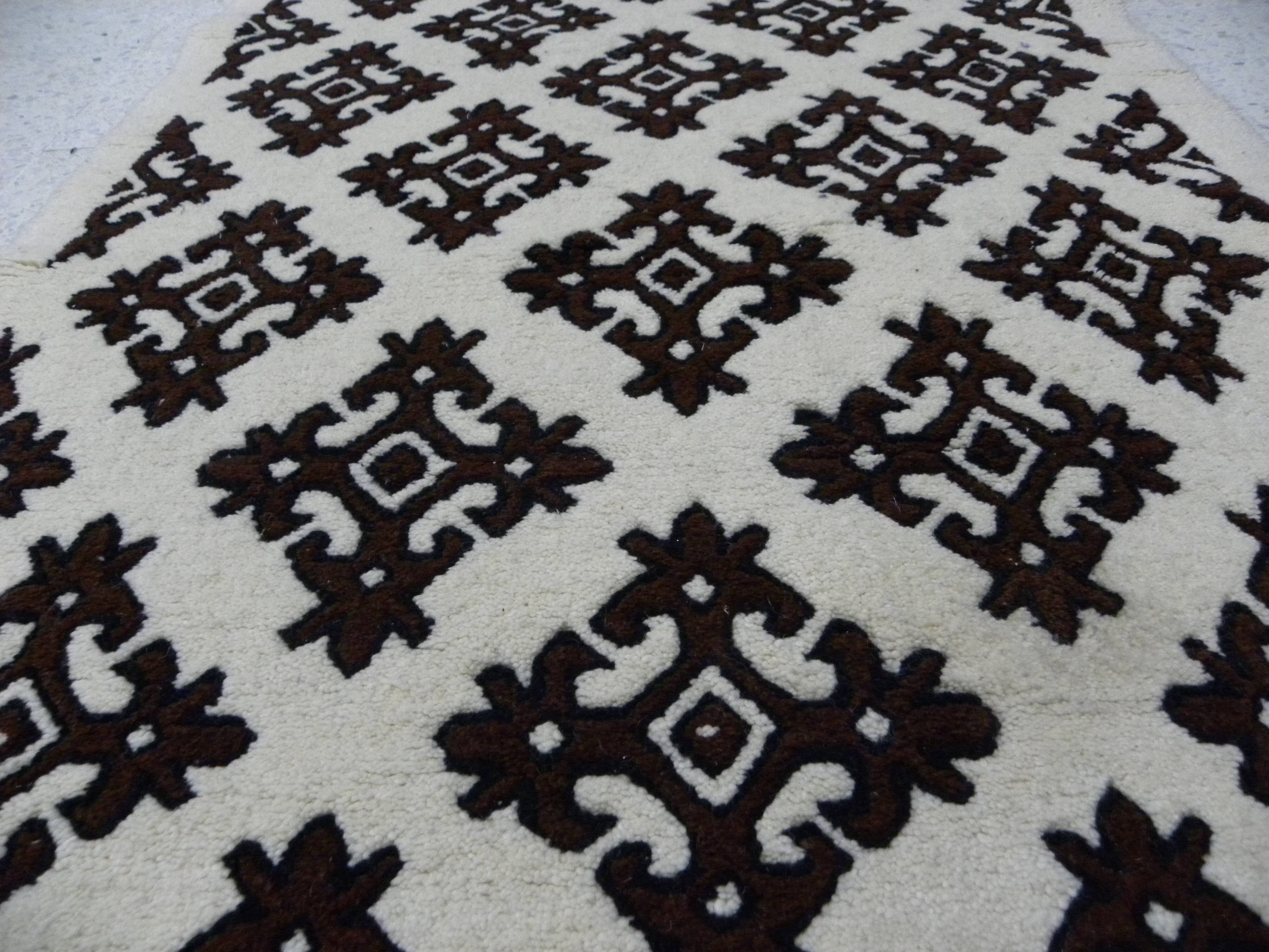 Large Berber Wool Runner – Black & Ecru Hallway Rug
