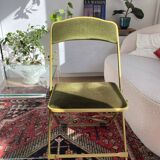 Chaise pliante en velours vert olive et bâti or Chaisor - made in France