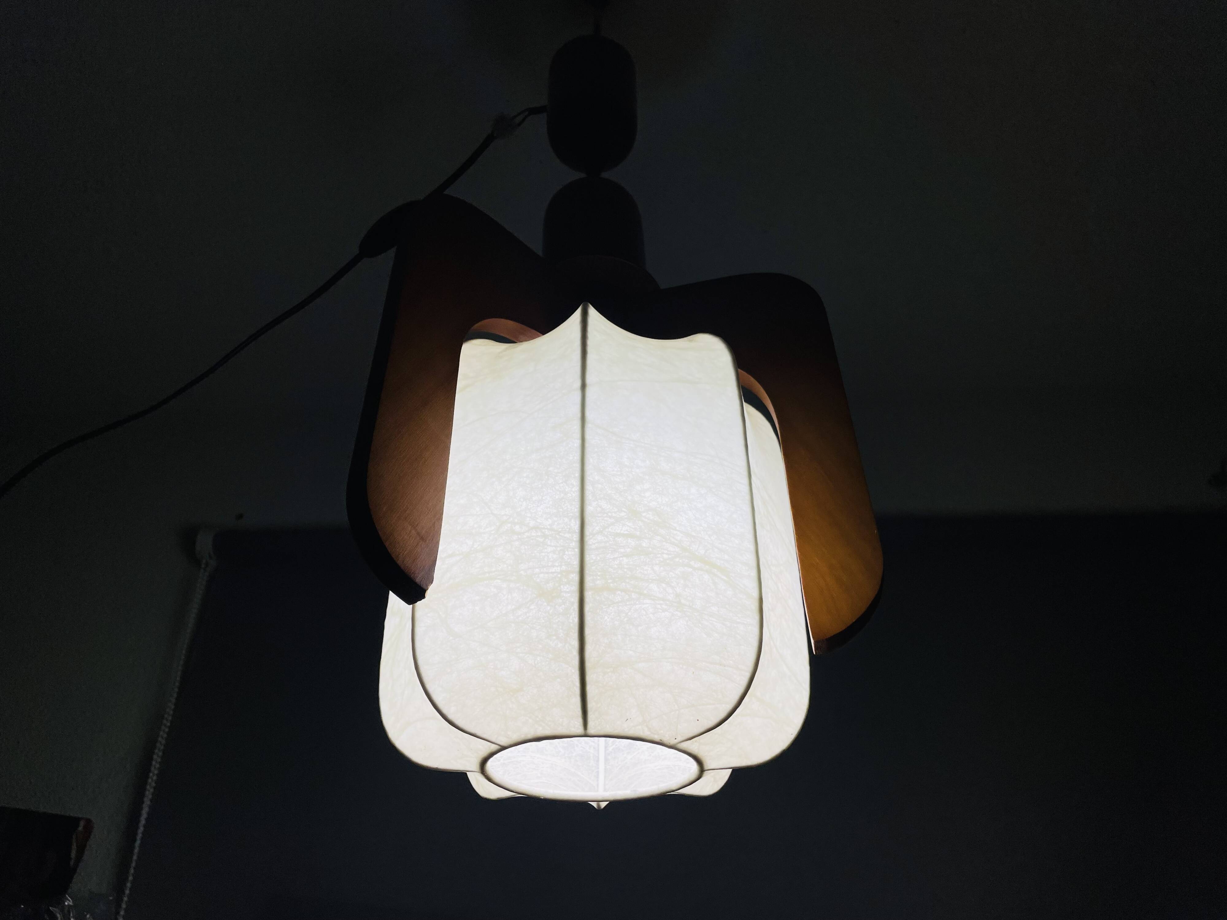Portuguese mid century modern wooden hanging light