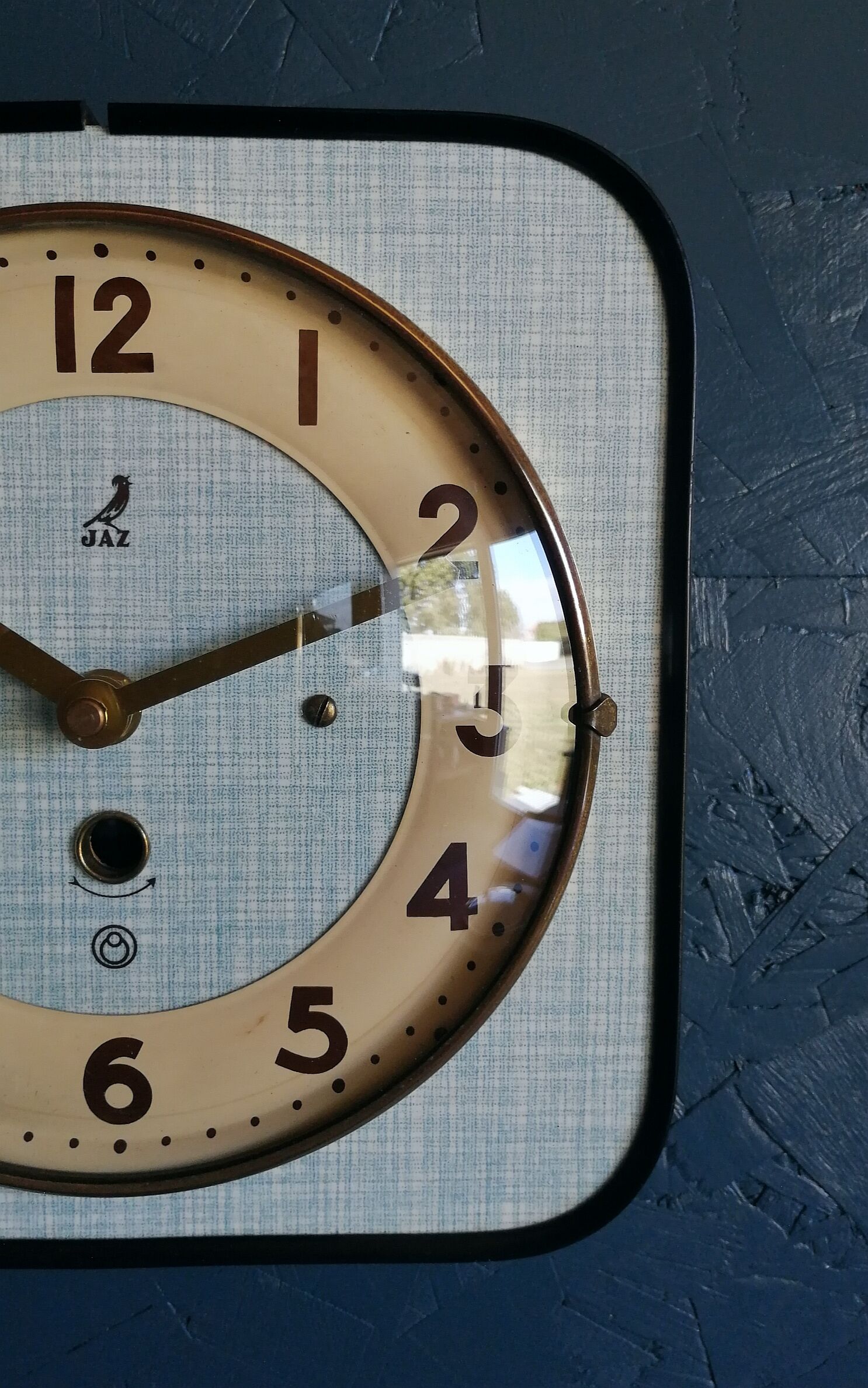 Vintage formica clock square silent wall clock "Jaz Blue"