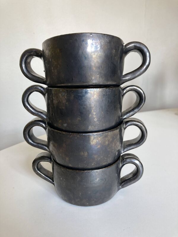 Set de 4 bols à anse Robert Picault 1960 Vallauris