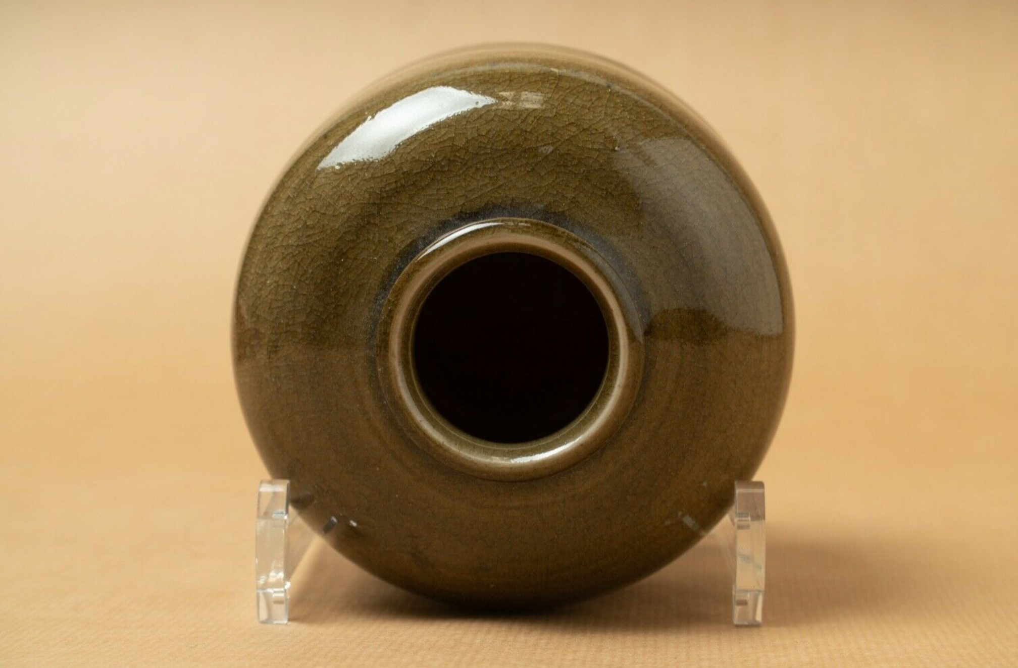 cracked green enamel vase signed kiseto vintage 1970