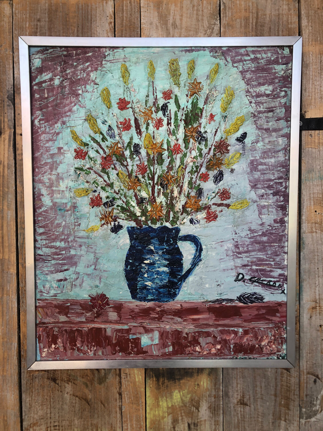 Oil painting on canvas d cherou vase of flowers