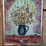Tableau huile sur toile d cherou vase de fleurs