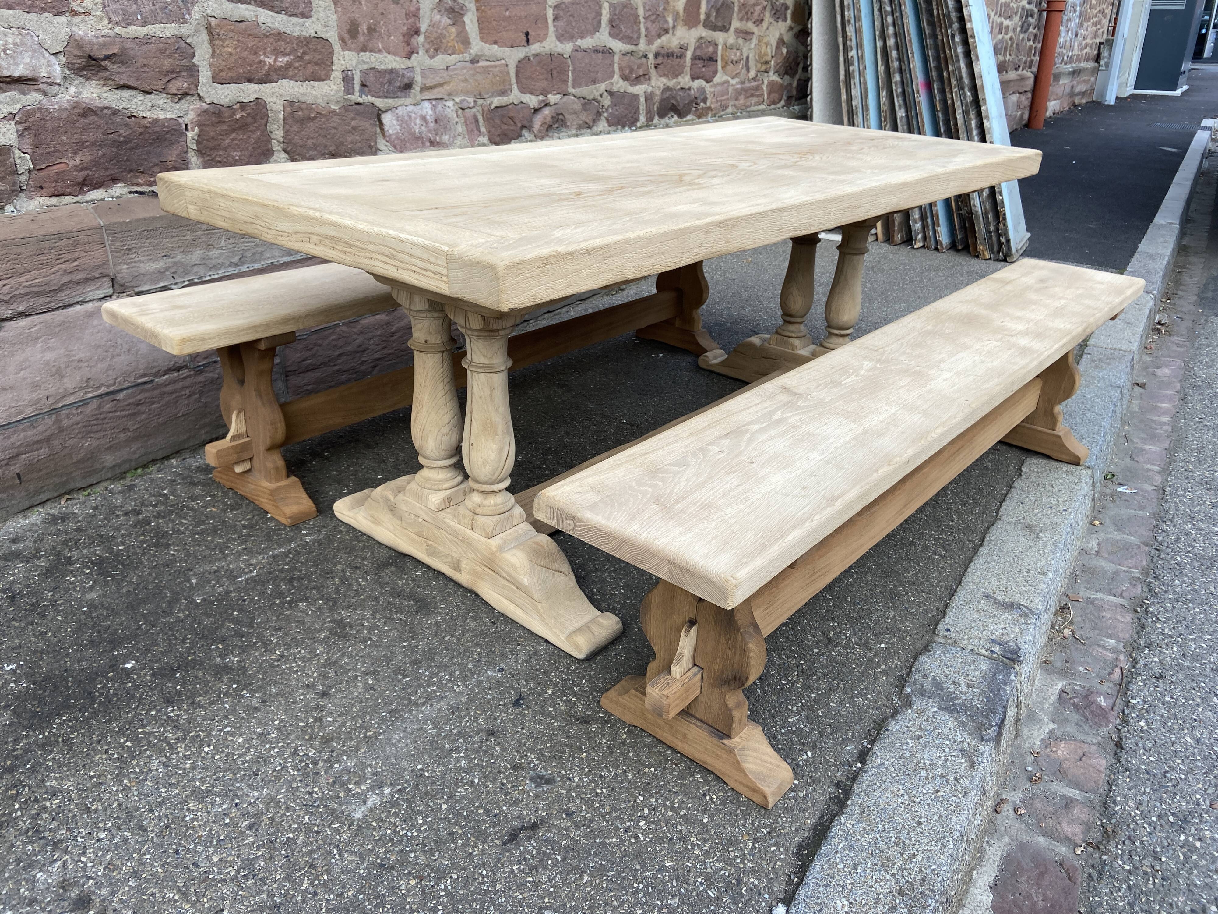 Pair of benches style monastery in raw solid wood
