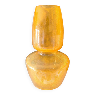 Vase à col en verre givré "pailleté" jaune