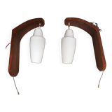 Pair of vintage Scandinavian wall lights. Teak lamp Louis KALFF