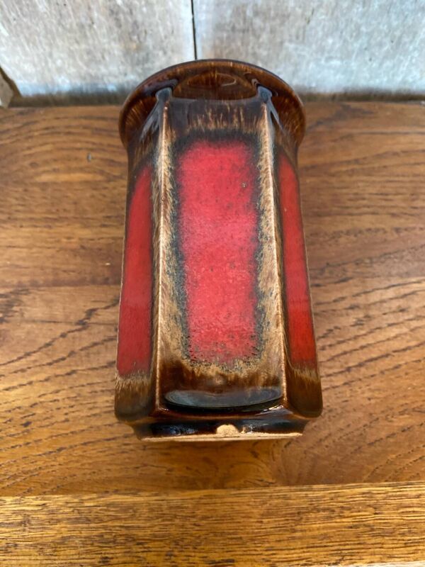 Ancien Vase Scheurich Keramik Céramique Marron Rouge West Germany Vintage #B767