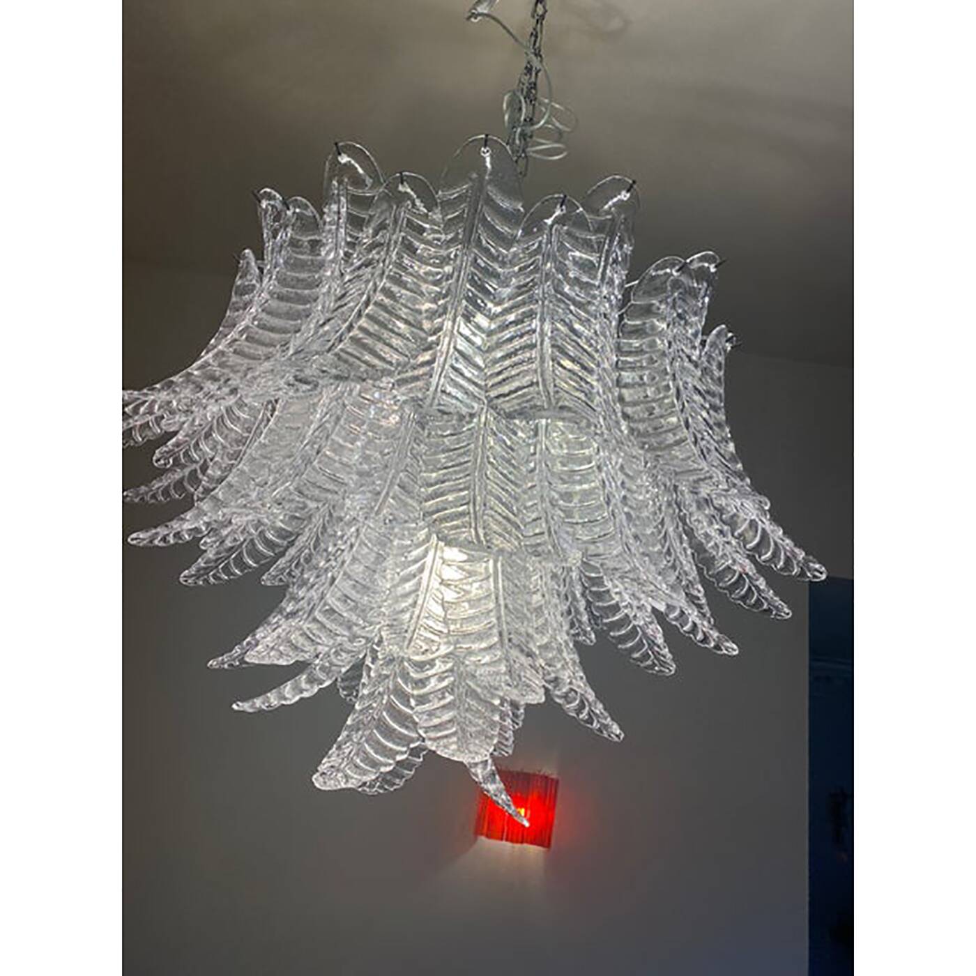 Glass Chandelier "Felce" in Clear Color Italian