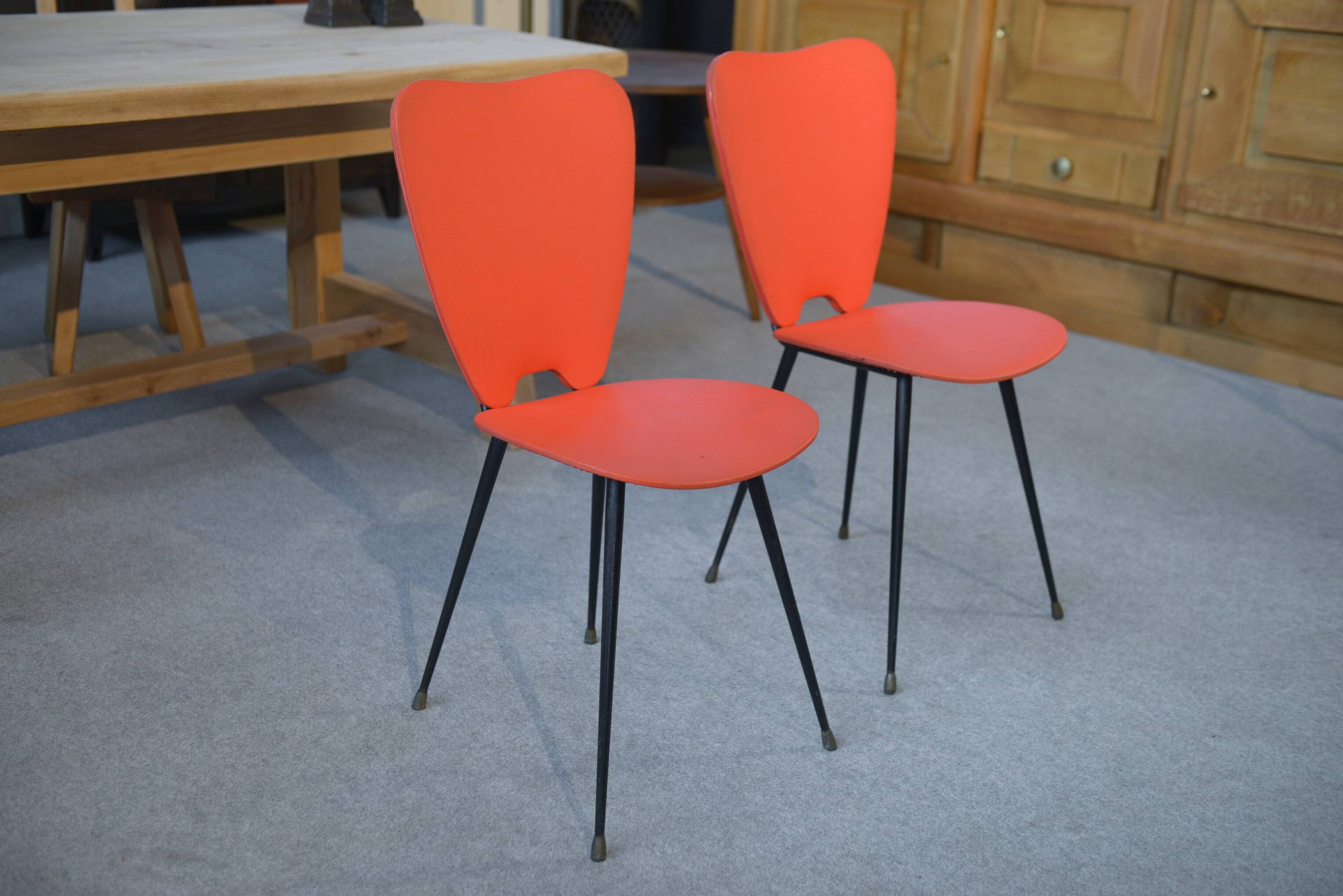 Set of 2 red leatherette chairs from the 1960s