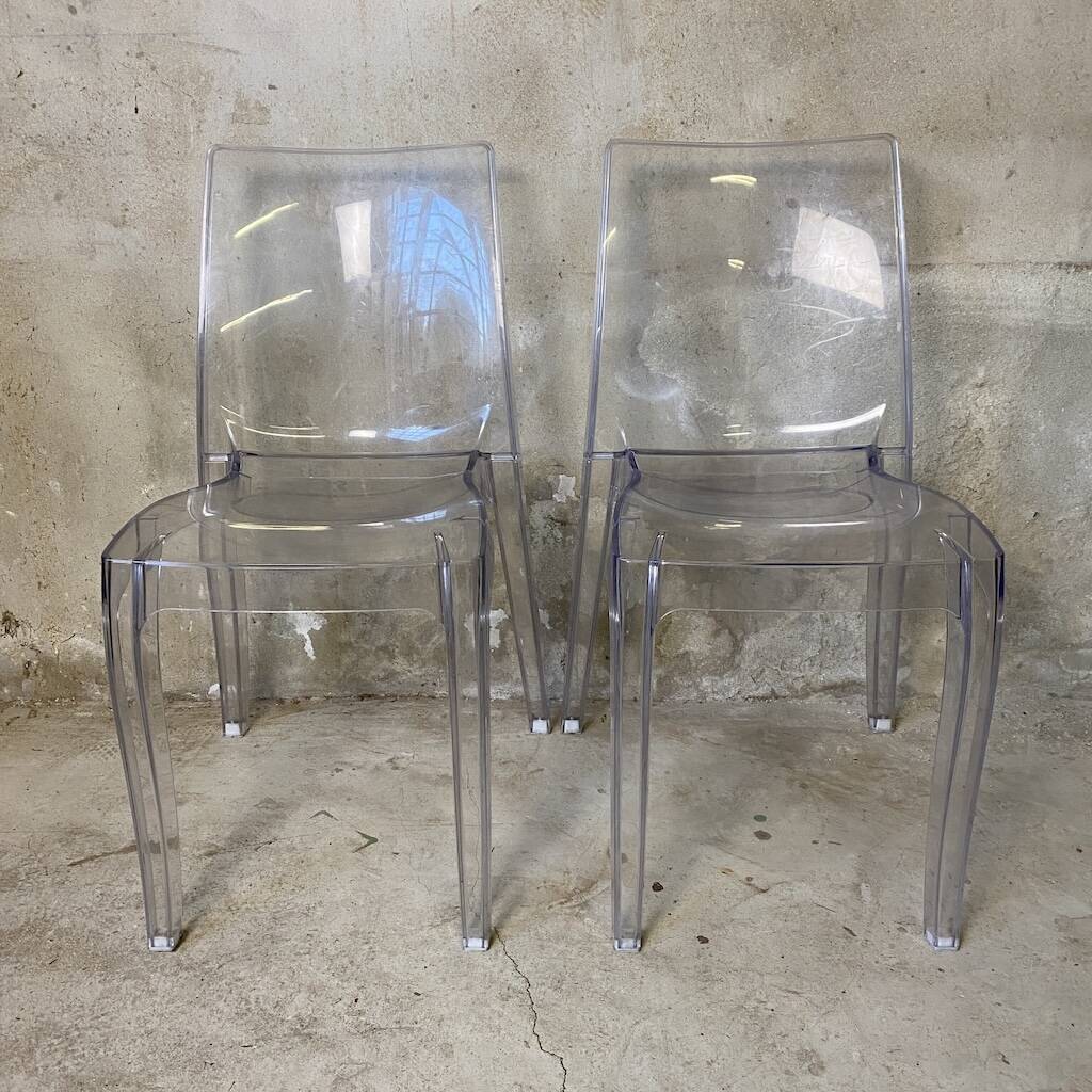 Pair of transparent polycarbonate chairs