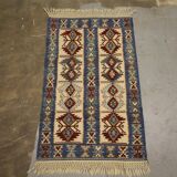 Turkish Antique Kilim Runner Blue Geometric Tribal Hallway Rug 90 x 142 cm