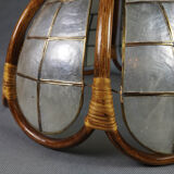 Flower hanging lamp in mother-of-pearl capiz and wicker