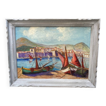 Huile sur toile « Marine » encadrée