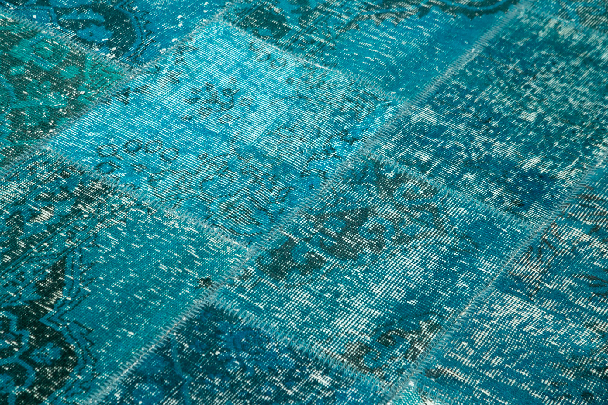 Handwoven oriental overdyed 171 cm x 244 cm turquoise patchwork rug