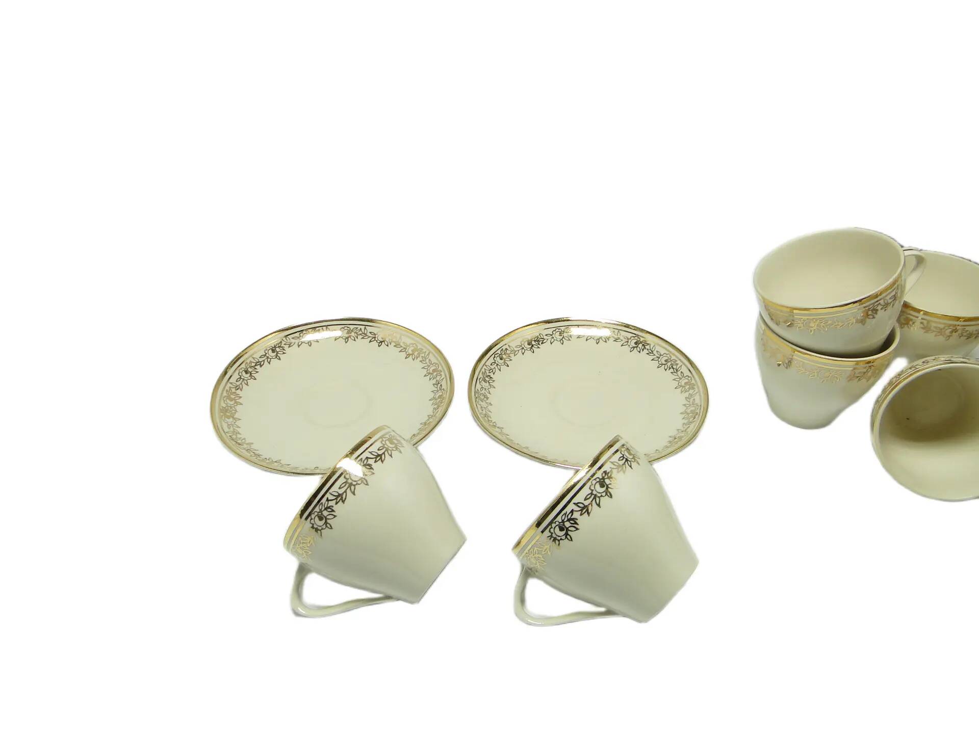 Paire de tasses Ewa, style mid-century modern, porcelaine blanche ivoire, Pologne, années 1970.