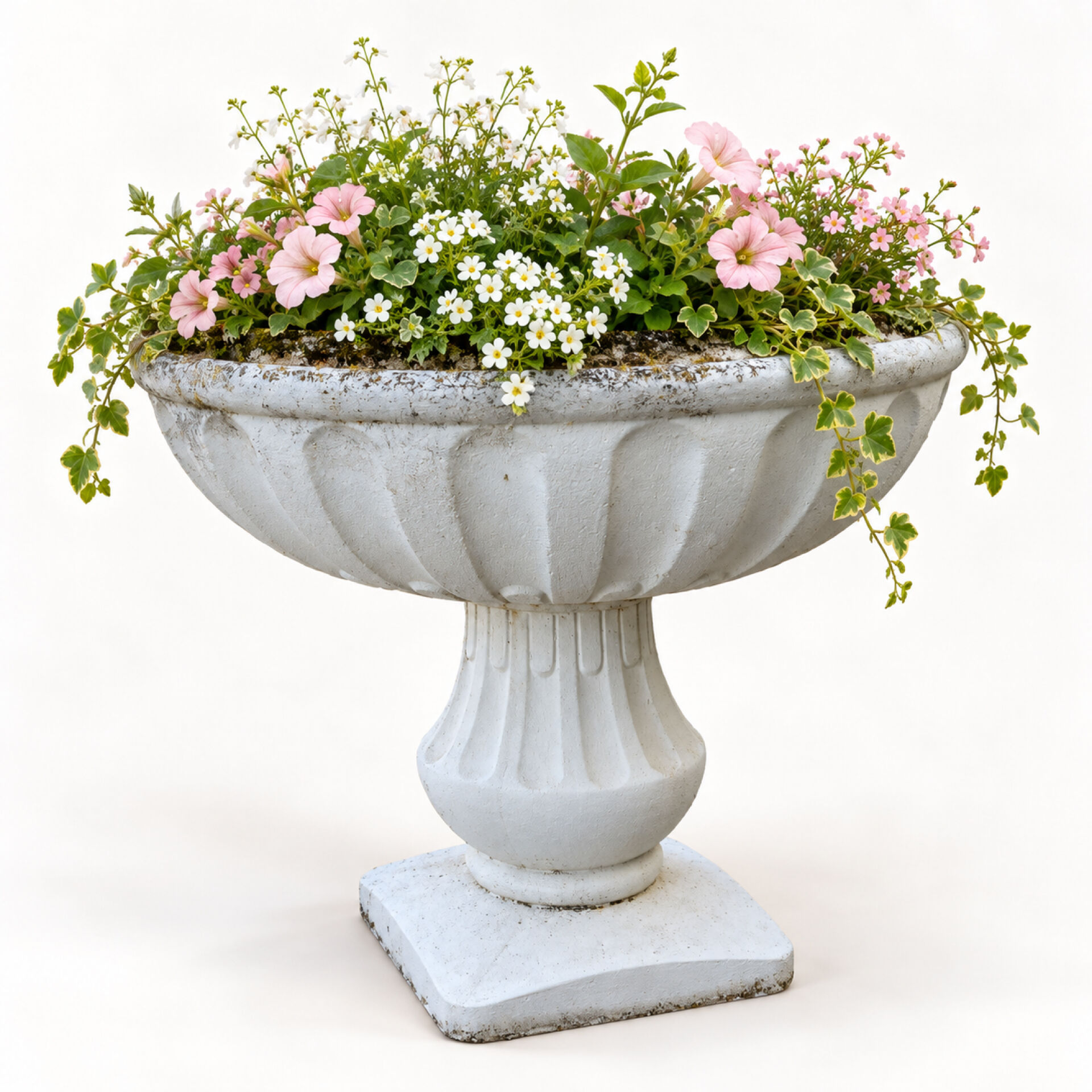 Pedestal planter in patinated stone – large garden bowl