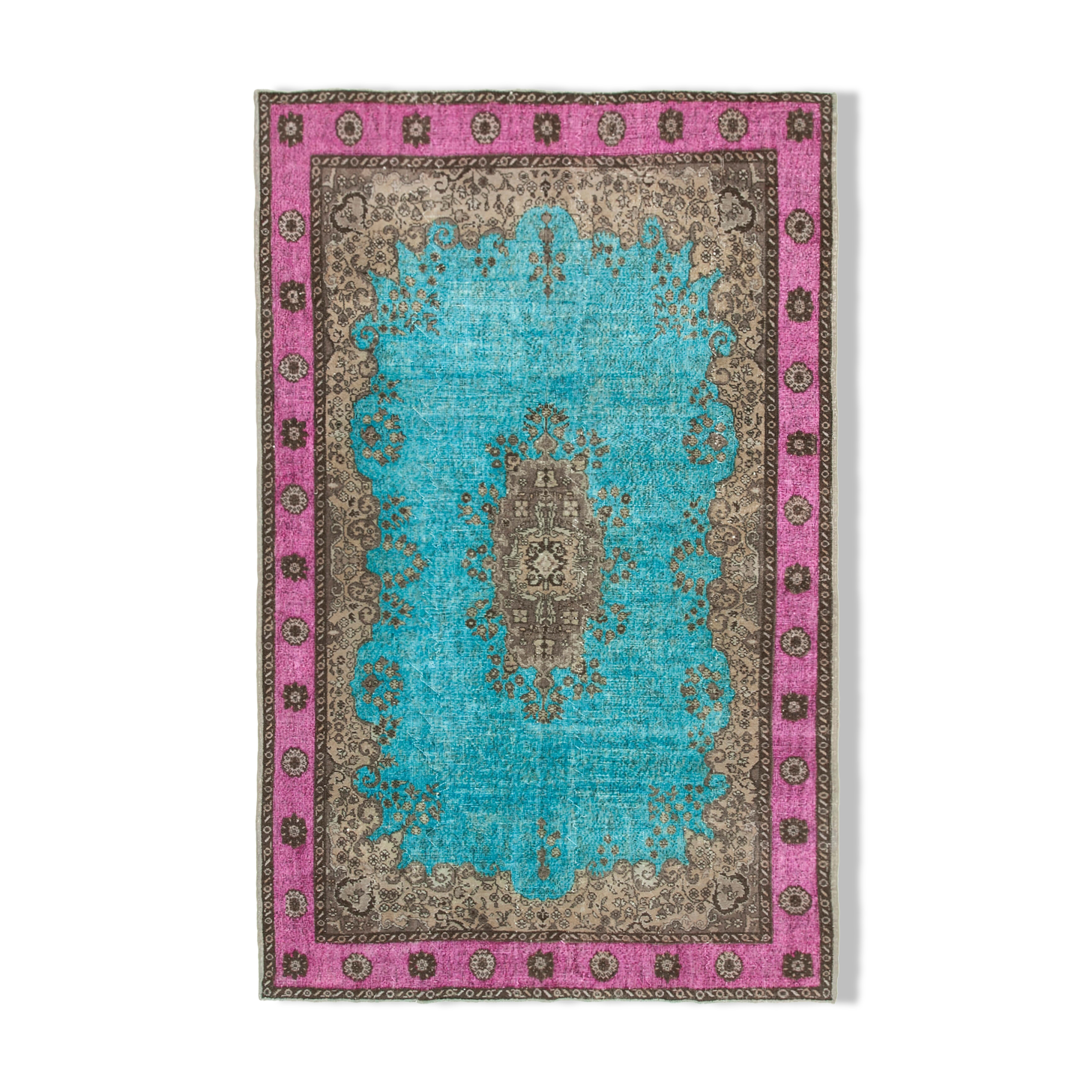 Handmade anatolian 1970s 209 cm x 326 cm turquoise rug