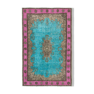 Handmade anatolian 1970s 209 cm x 326 cm turquoise rug