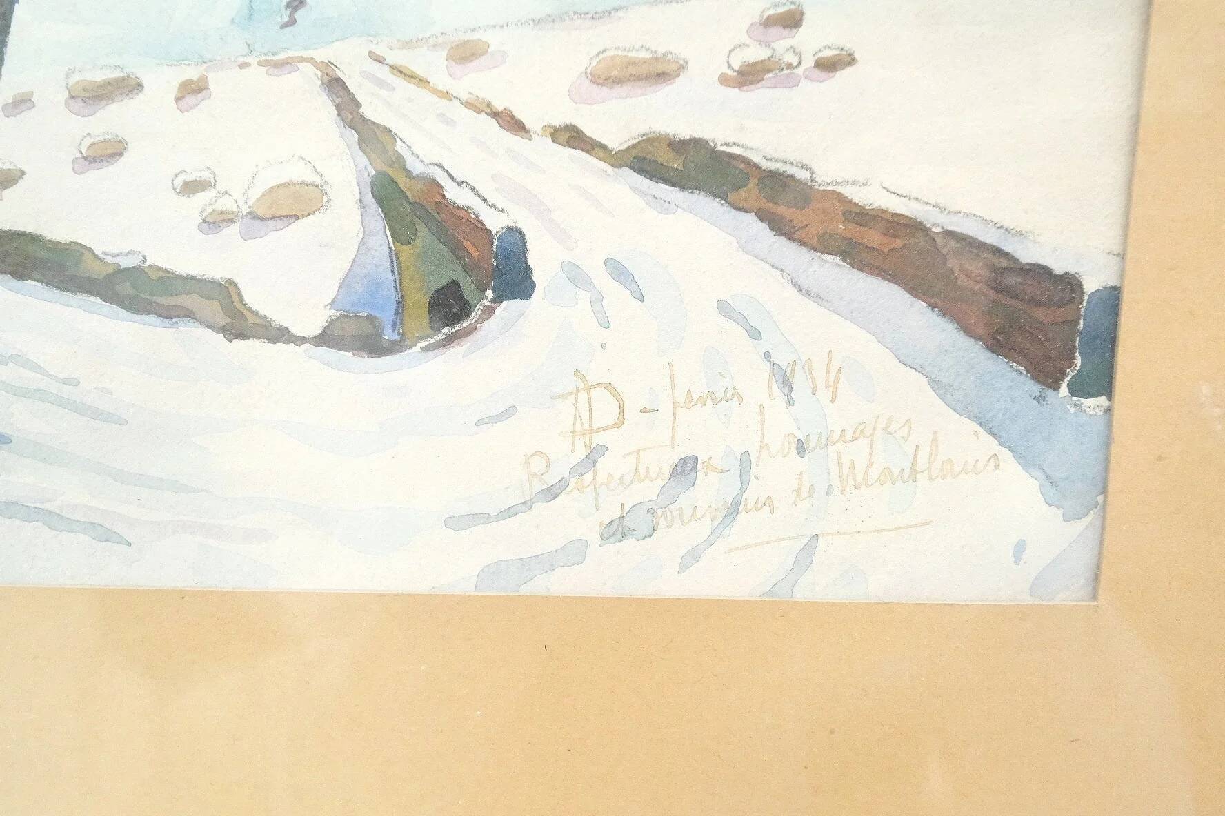 Watercolor signed by Mont Louis - Catalonia, 1934