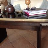 Table basse avec plateau en verre noir relevable et rallonges années 40-50
