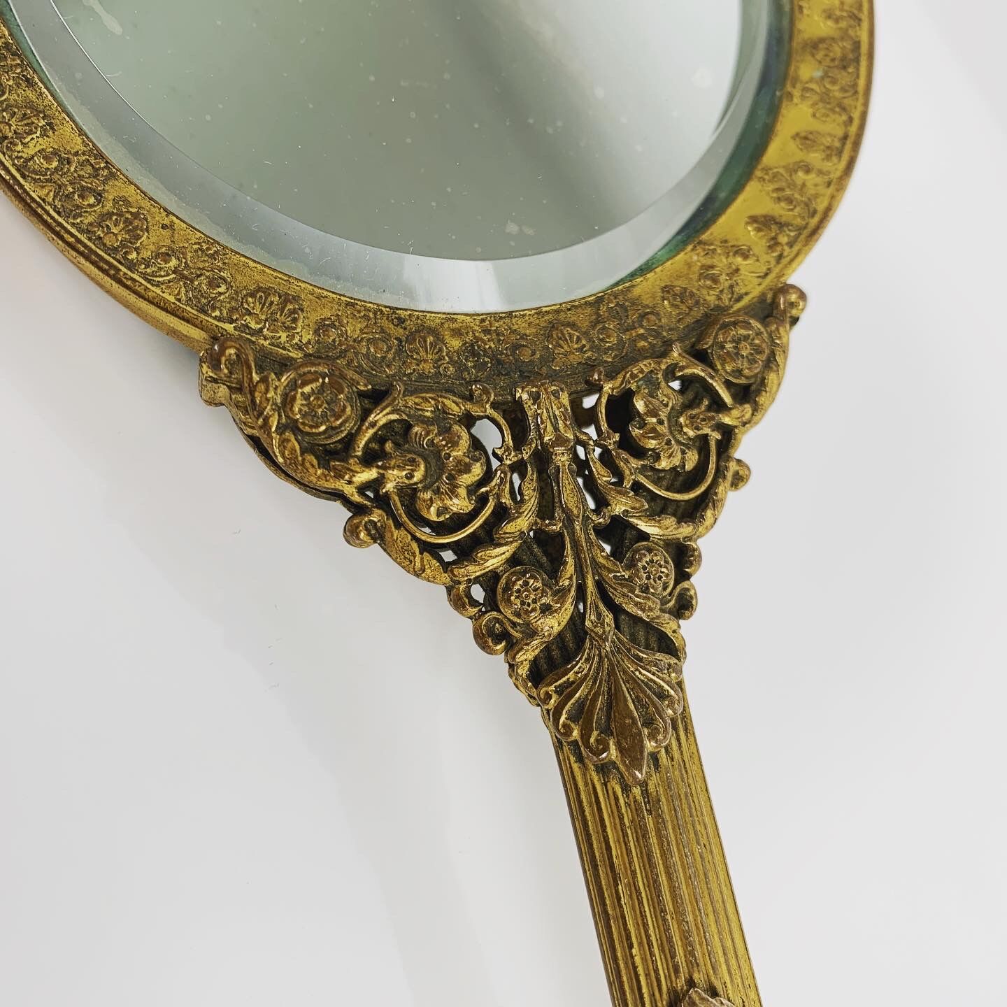 Face a main miroir de vanité bronze doré empire 9x26cm