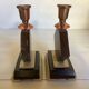 Pair of geometric wooden candlesticks from the 1950s.