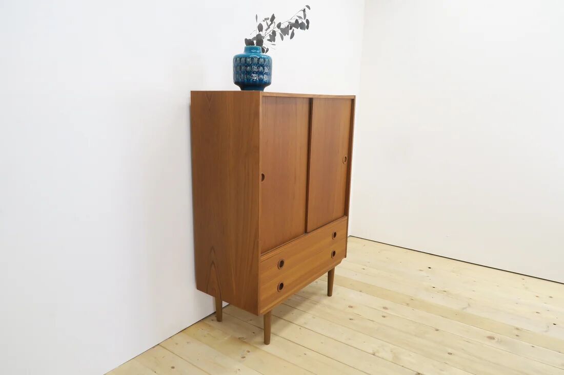 High teak cabinet with sliding doors, 1960s