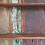 Wall shelf 3 shelves + 4 hooks cast iron in polychrome wood