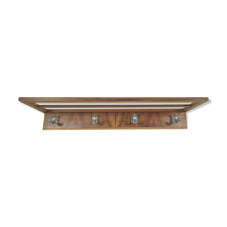 Walnut and metal wall coat rack, 1950s