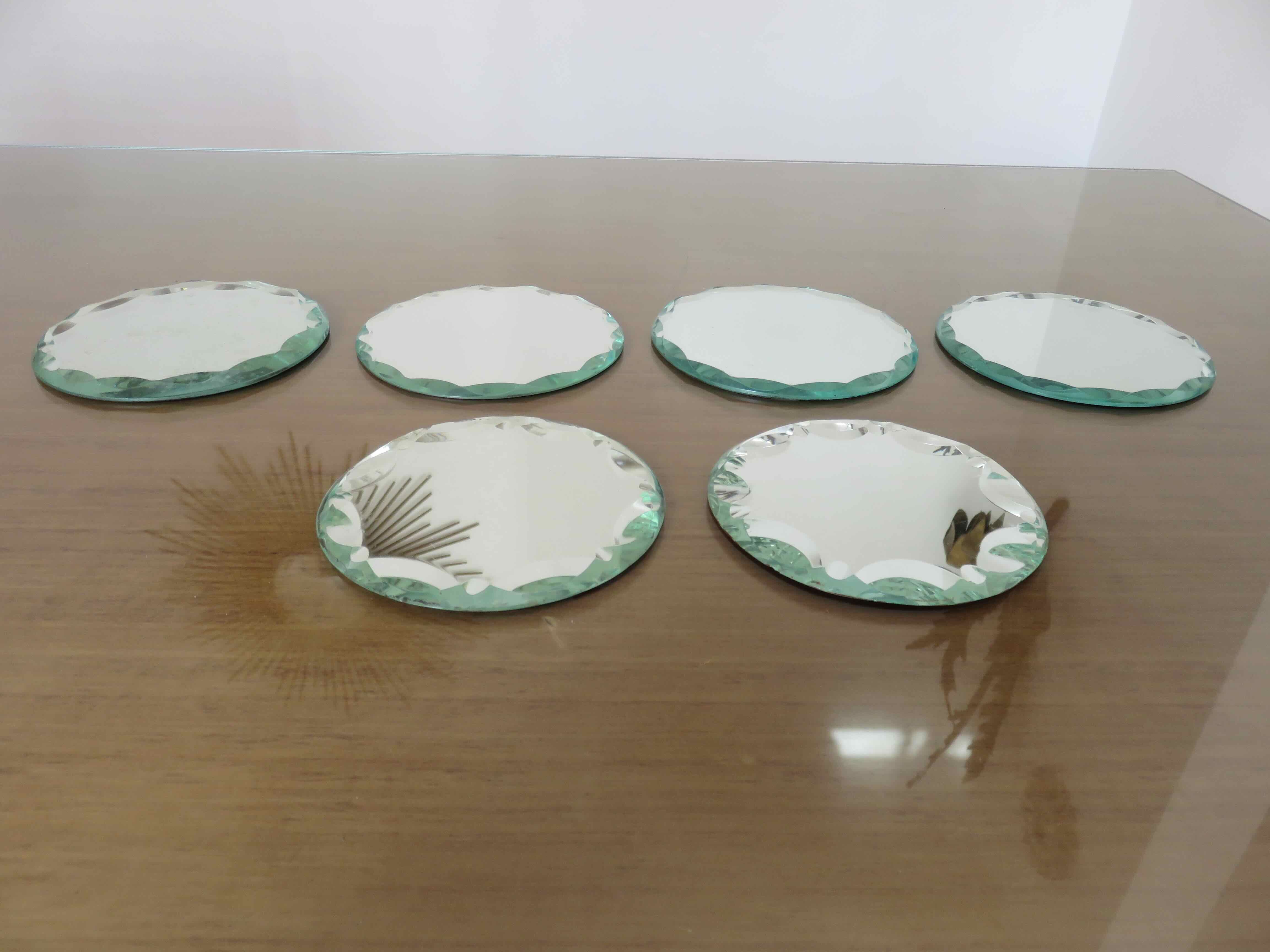 Set of 6 small antique mirrors beveled art Deco to pose