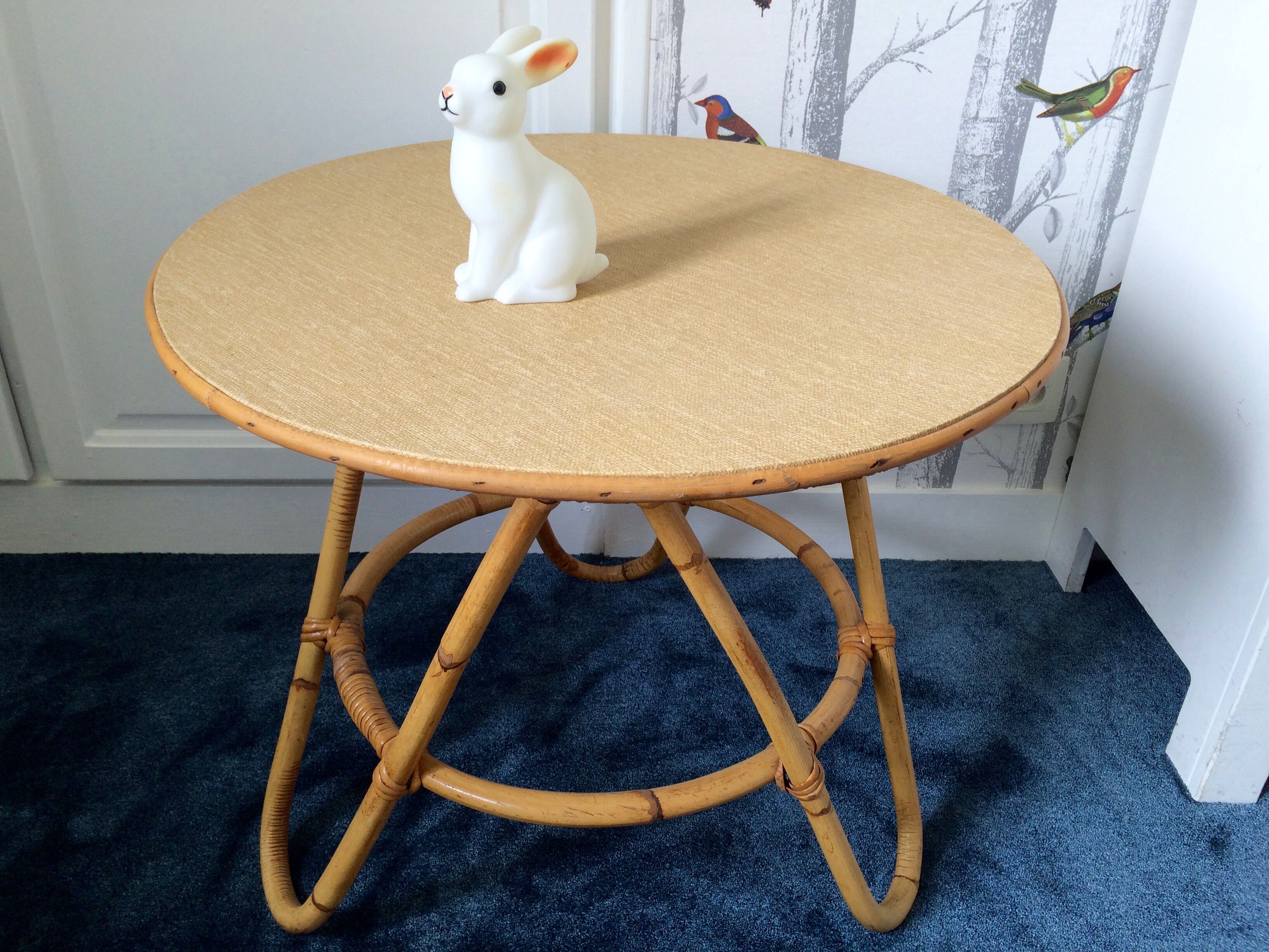 Coffee table tripod vintage rattan