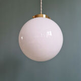 Art Deco suspension in white opaline and brass