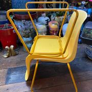 Duo of vintage Grofilex child kindergarten chairs yellow plastic