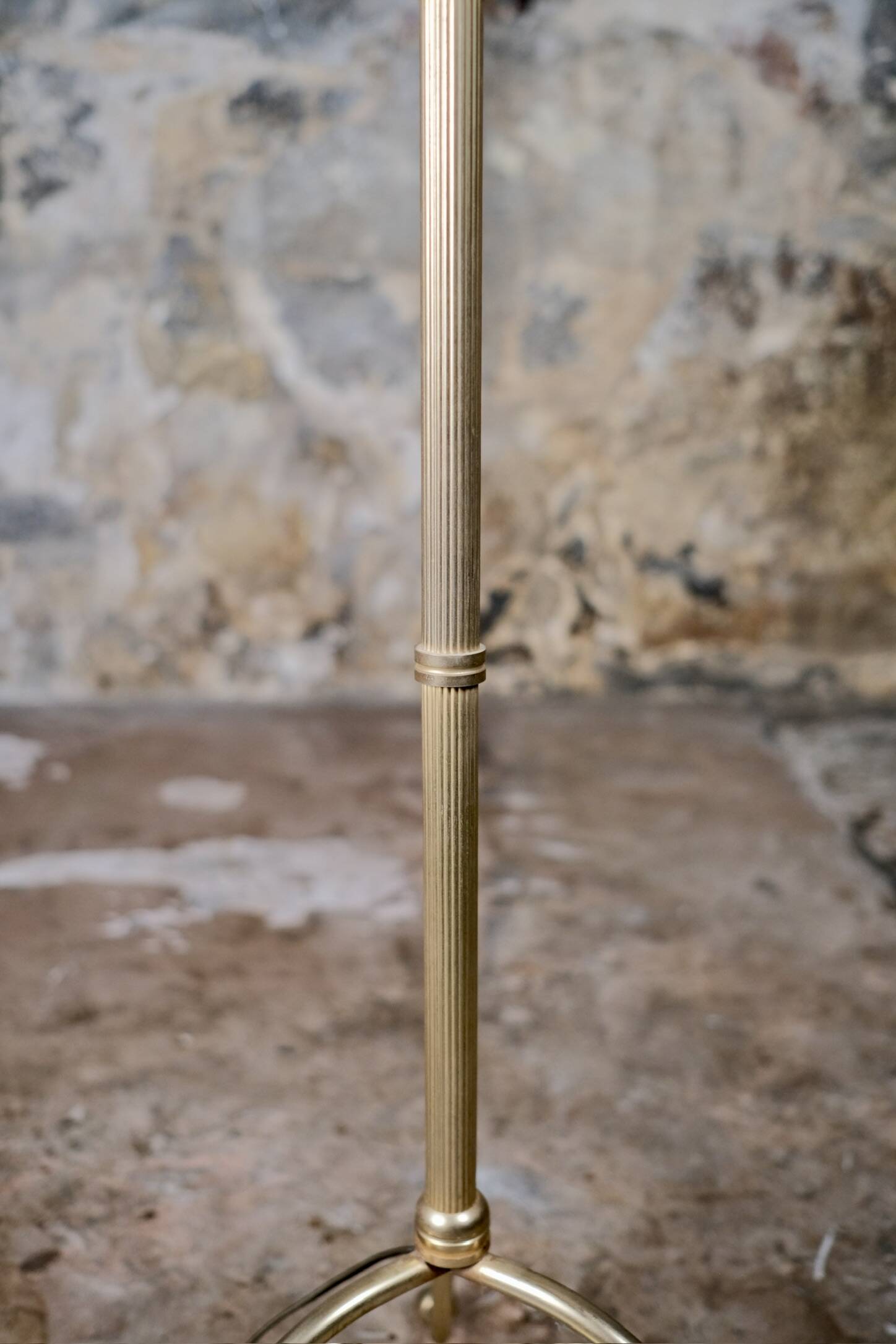 French brass floor lamp with fringes, mid-20th century