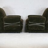 Pair of armchairs "Space Age", brown velvet and steel, France, circa 1970.