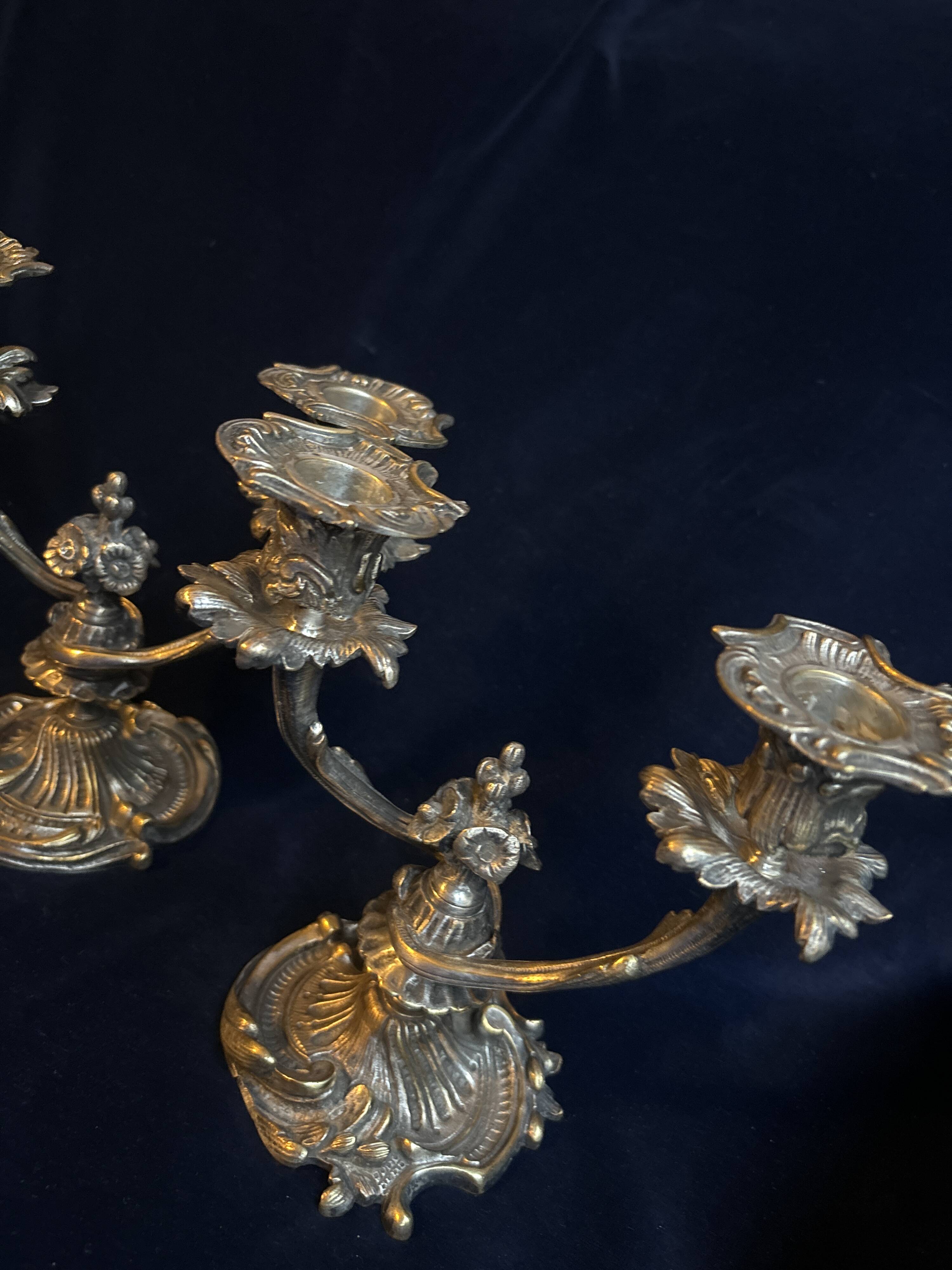 Pair of 19th century silver-plated bronze candlesticks