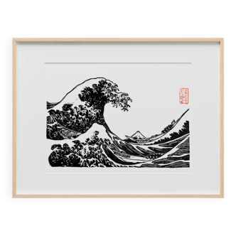 Linocut of the Great Wave of Kanagawa: 100% handmade, certified, signed and limited edition