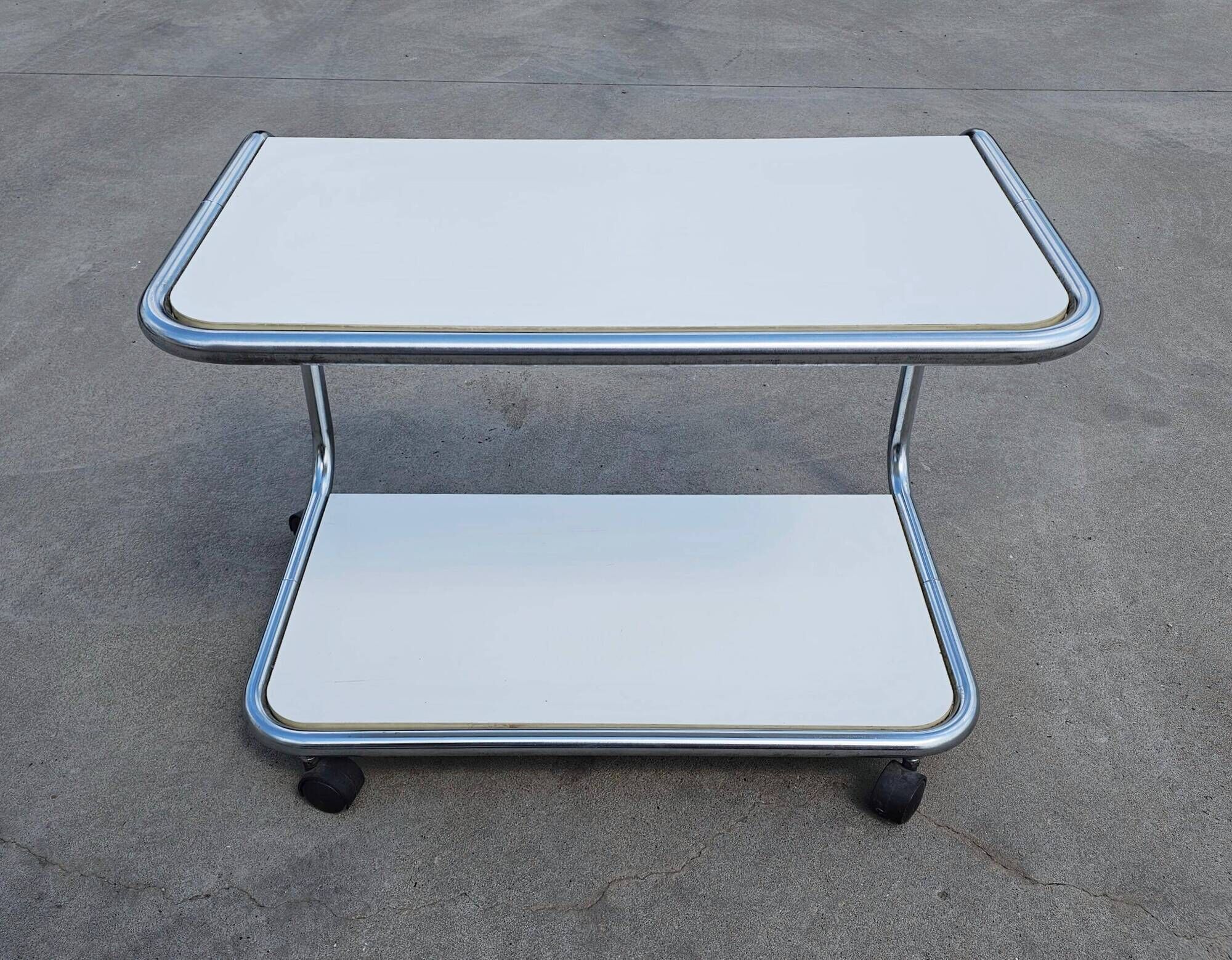 Tubular side table with 2 levels in Bauhaus style, tubular steel, 1970s.