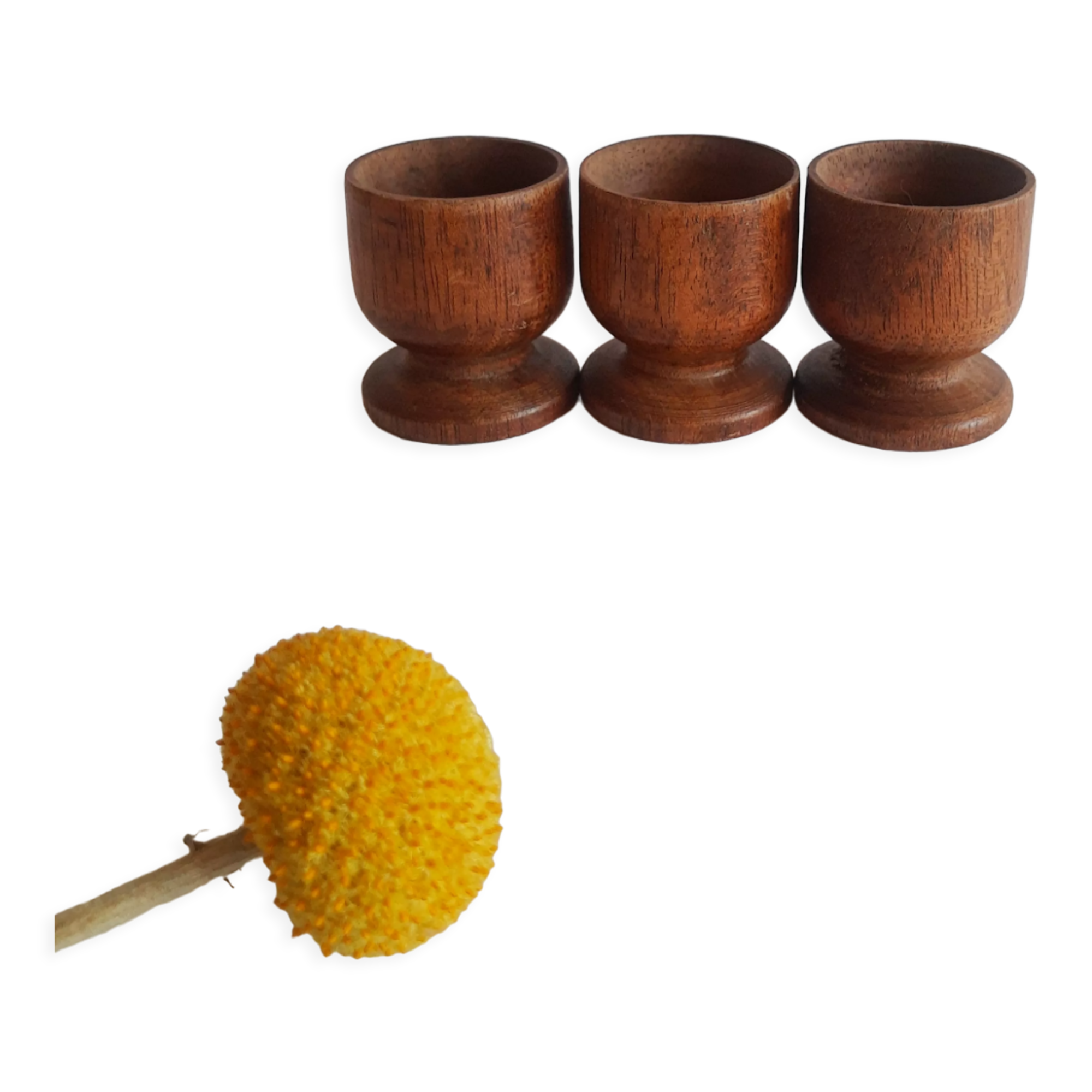 Set of 3 vintage wooden egg cups