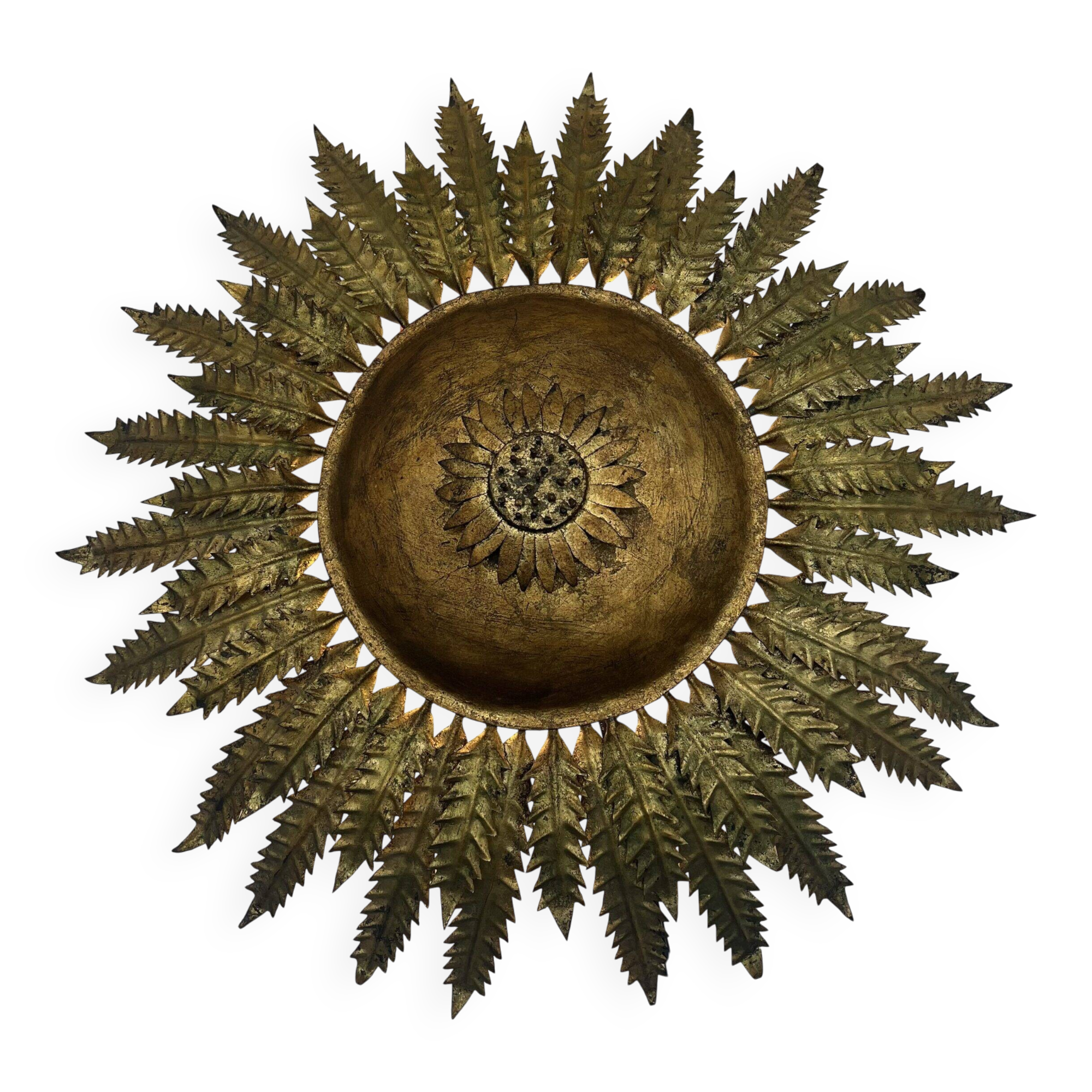 Large wall sconce "Sol" in gilded wrought iron – Spain, 1950s